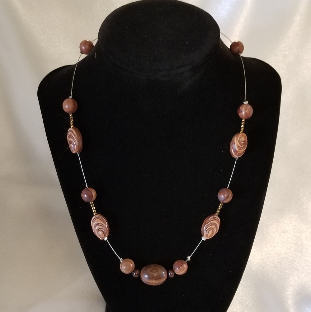 Brown and Gold Floating Beads Necklace